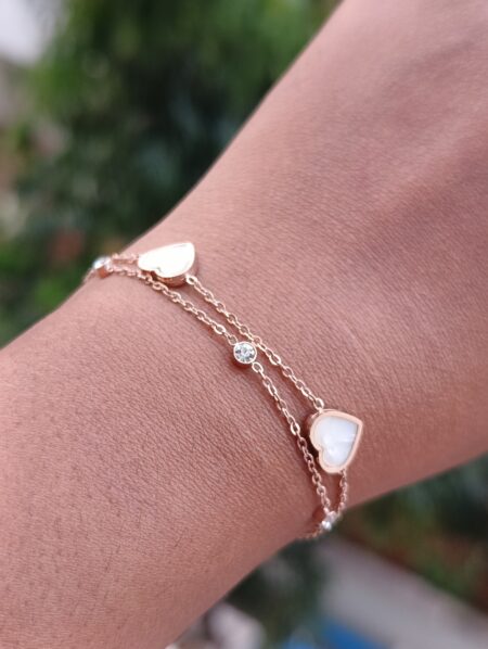 Double Layer White Heart Chain Bracelet