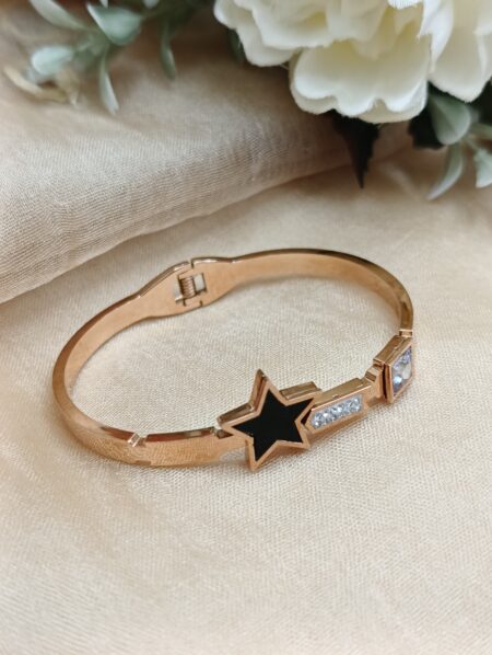 Black Star with White Stones Stainless Steel Bracelet