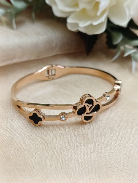 Black LV Clover Stainless Steel Bracelet
