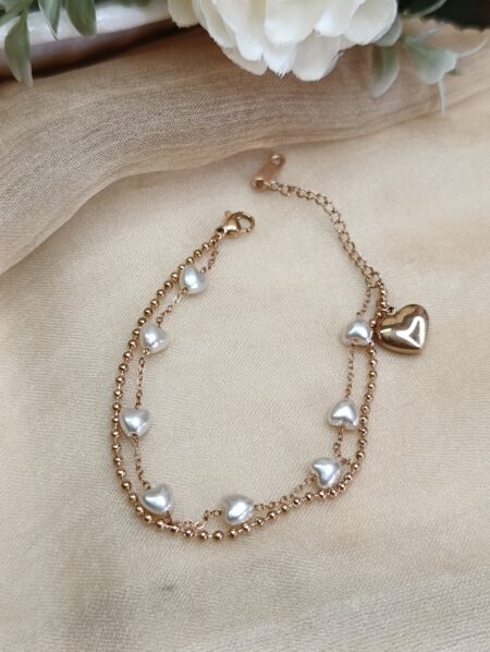 Beautiful Heart Pearl Chain Bracelet