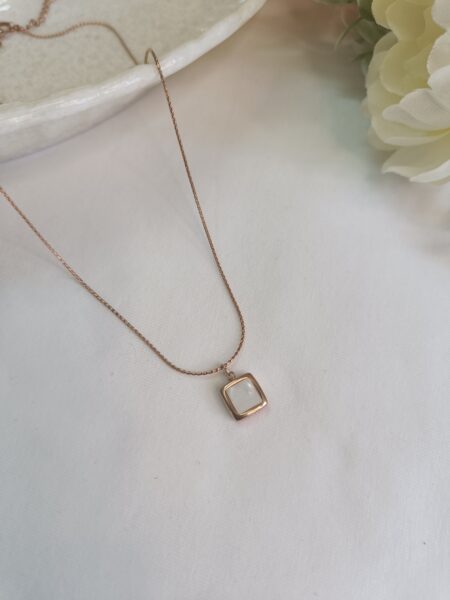 White Square Pearl Pendant Chain